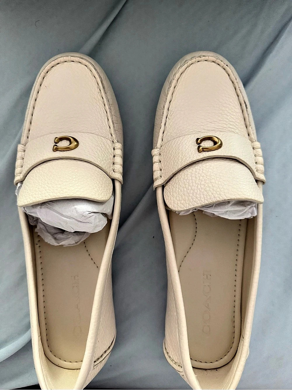 Coach Sculpted C Leather Driver Loafers Leather Loafers Cream US 8.5 NWT